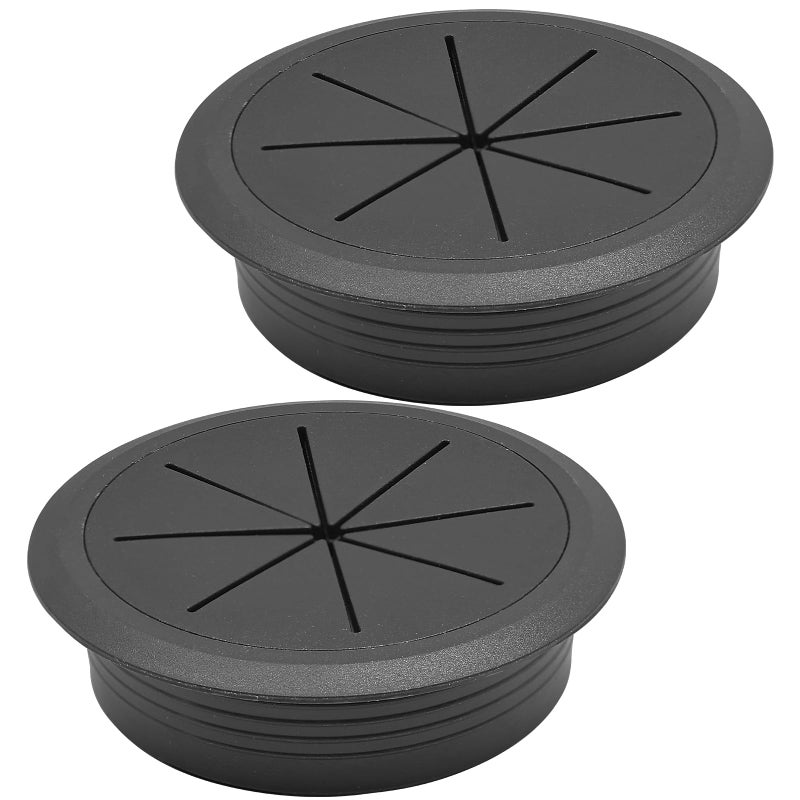 BOPOREAE Desk Grommet 3-1/8"" (80 mm), Desk Hole Cover for Cables Black, Cable Grommet ABS Plastic, Desk Hole Grommet for Office and Home Table Cable, Detachable & Flexible Cable Cord Organizer-2 Pcs - Image 1
